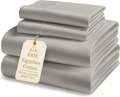 LANE LINEN 100% Cotton Full Bed Sheets - 1000 Thread Count, Sustainably Produced Luxury Hotel Like Thick Full Size Sheets Set, Naturally Temperature Regulating Machine Washable Cotton Sheets - Silver