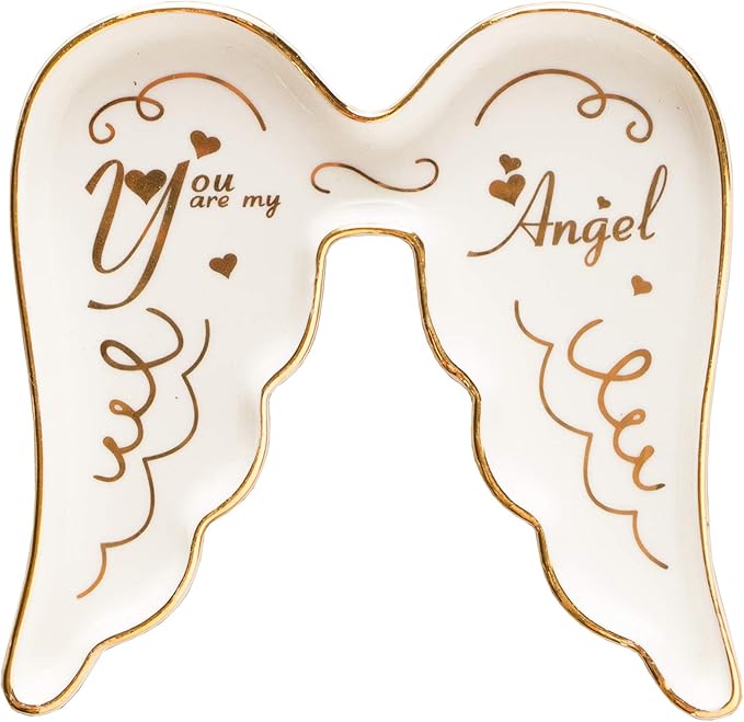 Stephanie Imports Angel Wing-Shaped You Are My Angel Ceramic Trinket Plate and Decorative Jewelry Dish