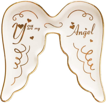 Stephanie Imports Angel Wing-Shaped You Are My Angel Ceramic Trinket Plate and Decorative Jewelry Dish