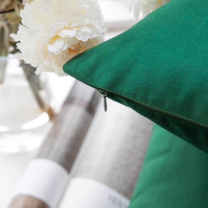 Phantoscope Pack of 2 Velvet Decorative Throw Decorative Pillow Cover Soft Solid Square Cushion Case for Couch Christmas Green 20 x 20 inches 50 x 50 cm