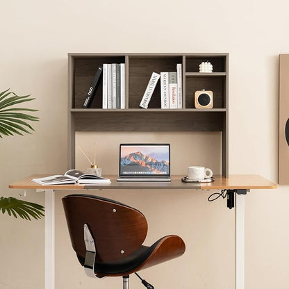 Desktop Bookshelf, 2-Tier Display Organizer Shelf Rack, Dorm Desk Hutch, Desk Shelf for Top of Desk, Multipurpose Wood Counter Top Bookcase for Office Home