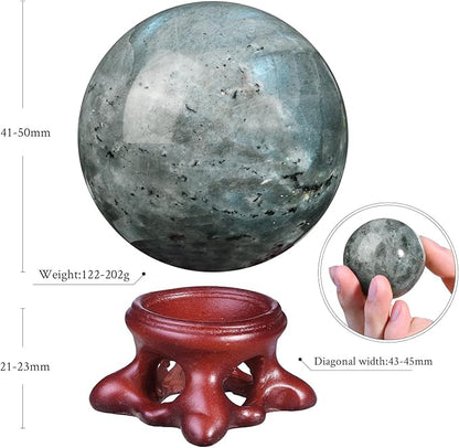 Nupuyai Natural Moonstone Crystal Ball with Resin Stand, Healing Crystal Sphere for Home Decor 1.61"-1.97"(41mm-50mm)
