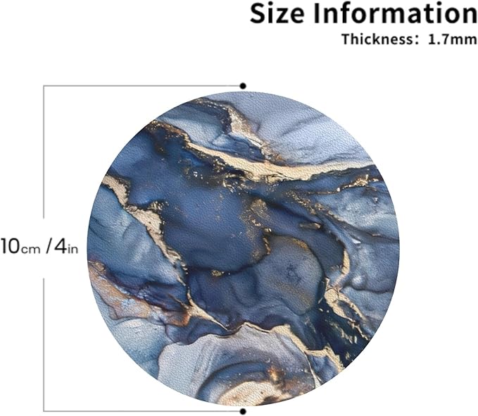 Navy Blue Marble Abstract Coaster Set of 4 Stone Texture Cup Coasters for Drinks Waterproof Wipeable PVC Round Coasters Mat for Coffee Beer Wine Outdoor Patio Table Bar Desk Seasonal Desk Decor