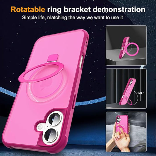 Compatible with iPhone 17 Case with Invisible Magnetic O-Ring Stand Military-Grade Translucent Phone Case for iPhone 17 6.3" [Compatible with Mag-Safe][Great Grip Feeling], Rose