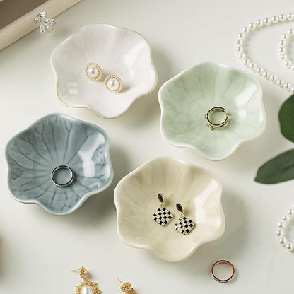 Ceramic Ring Dish, Jewelry Dish Holder, Small Trinket Tray Plate for Earrings Rings Necklaces Keys, for Mom Friend Sister (Green Surface)