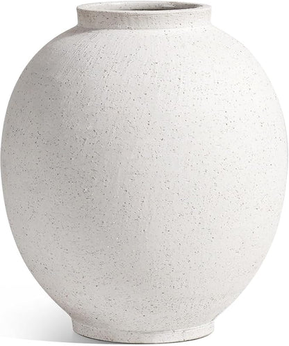 Large White Ceramic Vase - 9.8 Inch Rustic Farmhouse Vase for Home Decor, Minimalist Tall Vases for Living Room, Table, Bathroom, Holiday & Weddings (Sandstone White)