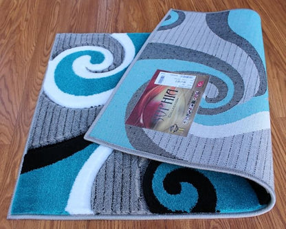Masada Sophia Collection Hand Carved Modern Contemporary Turquoise White Grey Black Welcome Mat, Doormat, Bathroom Rug, Kitchen Mat, Small Space Rug (2 Feet X 3 Feet 4 Inch)