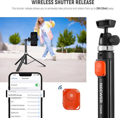 NEEWER Tripod for Cell Phone & Camera with Remote & Phone Holder Compatible with iPhone GoPro Canon Sony DSLR, 62.9" All Metal Portable Selfie Stick Travel Vlog Stand for Video Recording, TS05