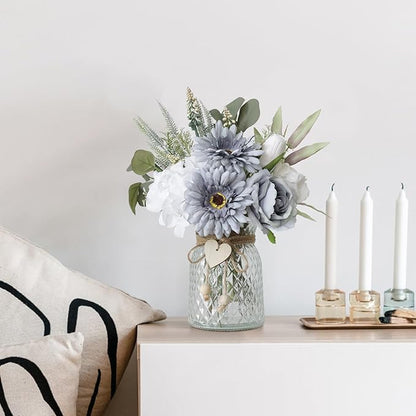 Leftover Fake Flowers in Vase with a Flower Arrangement,Silk Artificial Flowers in Vase,Dining Table Centerpiece Decor,Flower Arrangements for Home Decor,Kitchen Decor