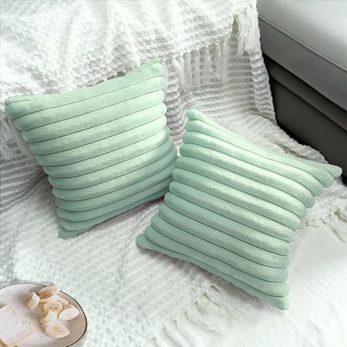 2 Pack 16x16 Pillow Cover Velvet Pillow Covers, Faux Fur Square Throw Pillow Covers for Living Room Decorations Throw Pillow Case, Throw Pillow Cover Cushion Cover for Sofa Bedroom Car, Sage Green