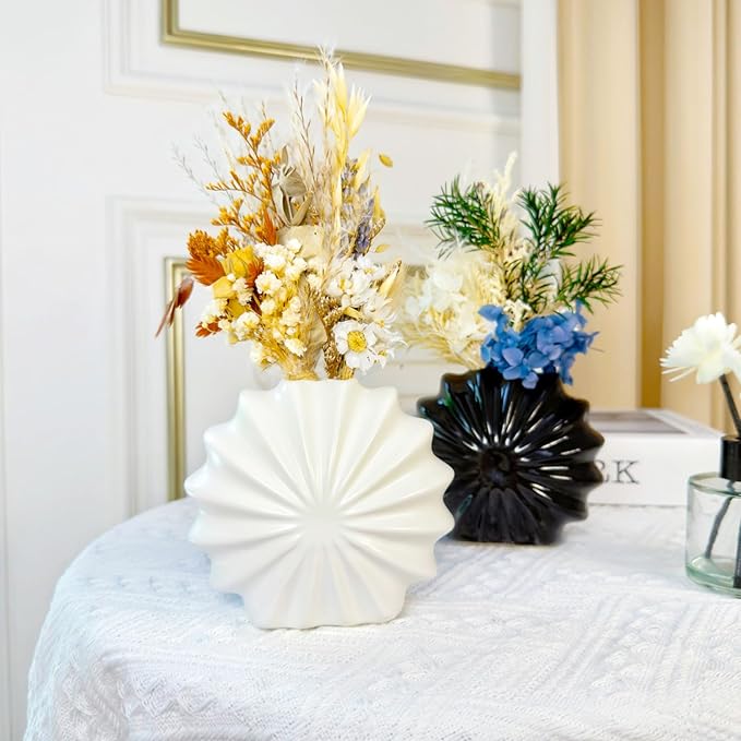 Black and White Ceramic Vase Set of 2, Small Striped Ceramic vases, Cute Modern Home Decor Flower Vase, vases for centerpieces, Bud vases for Decor, Farmhouse Small Ceramic vases Set
