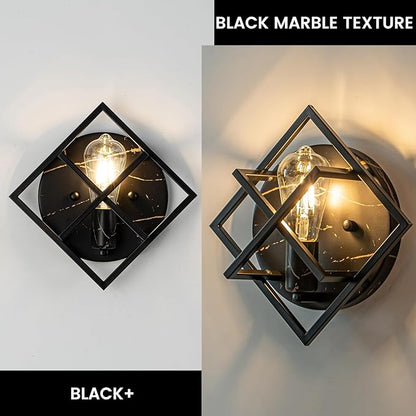 Black Wall Sconces,11.3 in Rustic Wall Sconces Mount Lamp Indoor for Living Room Bedroom Bathroom Stairway(E26 Base, Bulbs Not Include 1Pack) Black Marble Texture