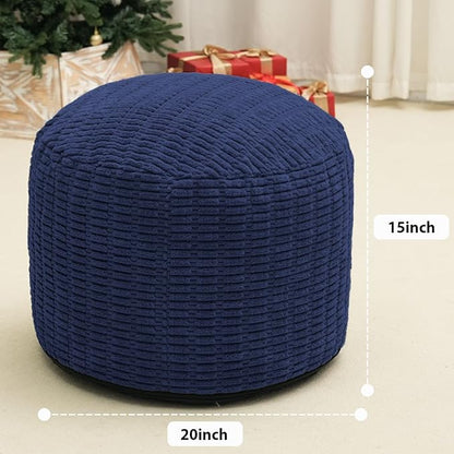 Round Stuffed Pouf Ottoman for Foot Rest, Storage Ottoman Pouf Foot Stool Cushion, Faux Fur Poufs with Foam Chunk Filling, 20 X 15 Inch Floor Chair for Living Room Bedroom Home Decor, Navy Blue