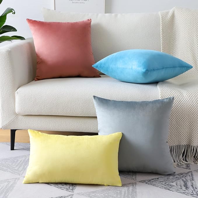 Artscope Luxury Velvet Pillow Covers Super Soft Decorative Square Throw Pillow Covers Case Cushion Covers for Sofa Couch Bedroom Car Decor 16x16 Inch Lemon Yellow