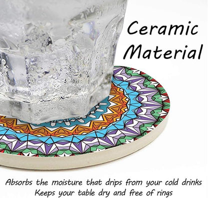 Coasters Set of 6 Mandala Pattern Ceramic Drink Coaster with Cork Base Modern Style Coasters for Mugs and Cups Office Kitchen 4 in