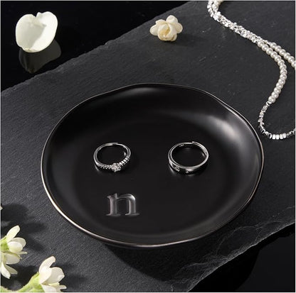 Lolalet Handmade Ceramic Ring Dish Jewelry Tray Plate with Initial, Small Monogram Gift for Her Women Girls Mother, Hostess, Engagement, Bridal Shower, Maid of Honor, Bridesmaid, Birthday, Christmas