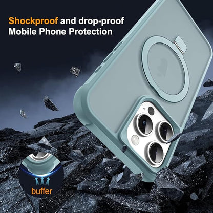 Compatible with iPhone 15 Pro Max Case with Invisible Magnetic O-Ring Stand Military-Grade Translucent Case for iPhone 15 ProMax 6.7" [Compatible with Mag-Safe][Great Grip Feeling], Blue