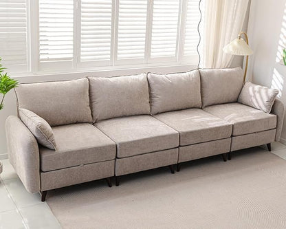 135'' Modular Sectional Sofa with Seats Storage,Oversized 4-Seater Comfy Cloud Couches with Deep Seat,Sectional Couches for Living Room,Apartment,2 Throw Pillow,Chenille,Khaki