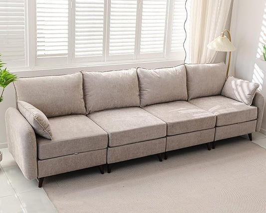 135'' Modular Sectional Sofa with Seats Storage,Oversized 4-Seater Comfy Cloud Couches with Deep Seat,Sectional Couches for Living Room,Apartment,2 Throw Pillow,Chenille,Khaki