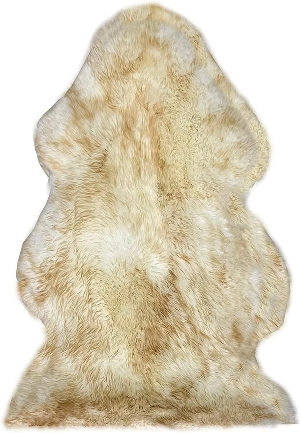 HUAHOO Premium Genuine Sheepskin Rug Real Australia Sheepskin Natural Luxury Fluffy Lambskin Fur Area Rug Seat Covers for Kids Bedroom Sofa Chair Cover Pets Dogs Mat Double Pelt/2' x 3' Brown Tipped