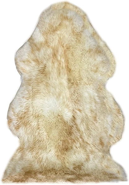 HUAHOO Premium Genuine Sheepskin Rug Real Australia Sheepskin Natural Luxury Fluffy Lambskin Fur Area Rug Seat Covers for Kids Bedroom Sofa Chair Cover Pets Dogs Mat Double Pelt/2' x 3' Brown Tipped