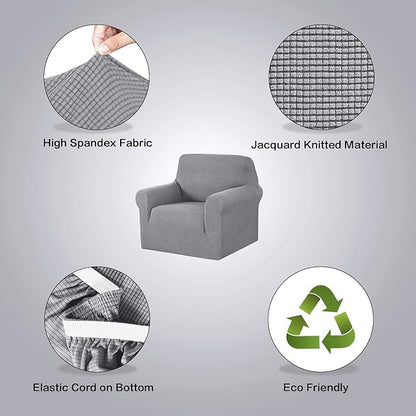 H.VERSAILTEX High Stretch Armchair Cover 1-Piece Rich Jacquard Chair Covers for for Kids Living Room Spandex Fabric Sofa Couch Cover for Dogs Machine Washable (Armchair 31"-40" Dove)