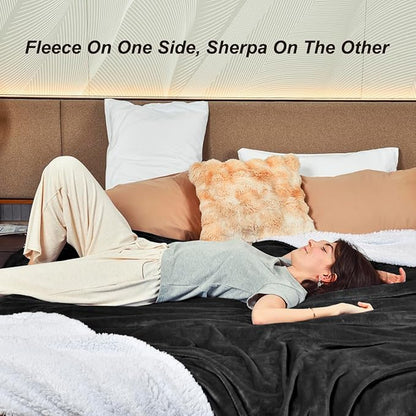KAWAHOME Sherpa Fleece Queen Size Blanket for Bed - Extra Warm and Heavy Thick Blankets for Winter, Super Soft 500GSM Plush Blanket, 90"X 90" Dark Grey