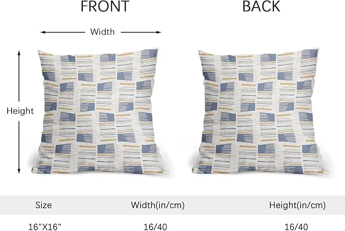 Blue Yellow Striped Pillow Covers 16x16 Set of 2 Beige Print Pattern Neutral Decorative Outdoor Boho Pillowcases with Zipper Rustic Farmhouse Decorations Throw Cushion Cover Decor for Couch Sofa Bed