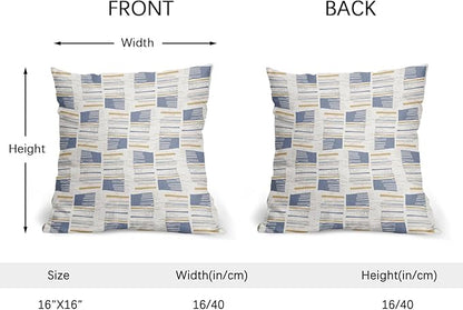 Blue Yellow Striped Pillow Covers 16x16 Set of 2 Beige Print Pattern Neutral Decorative Outdoor Boho Pillowcases with Zipper Rustic Farmhouse Decorations Throw Cushion Cover Decor for Couch Sofa Bed