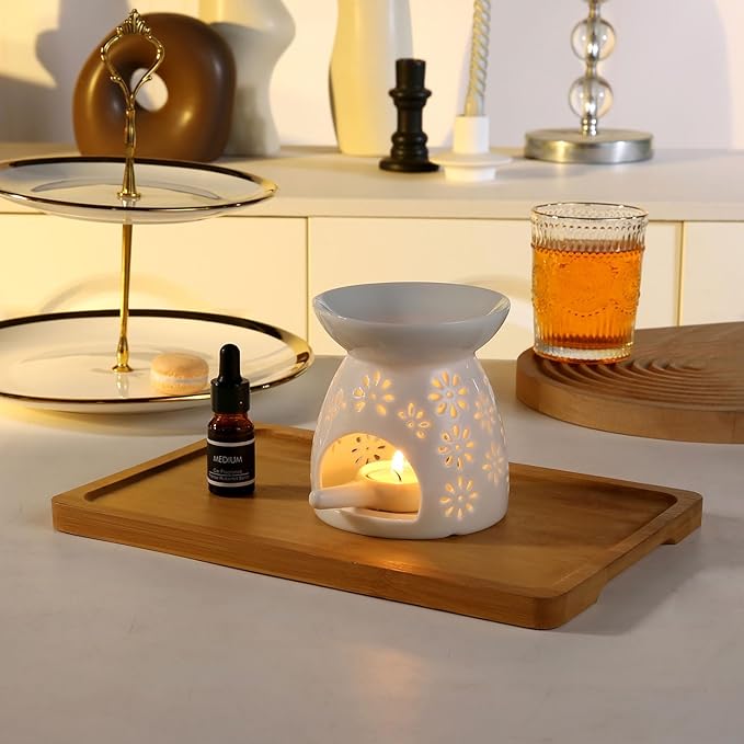 Ceramic Tea Light Candle Holder, Essential Oil Burner Wax Melt Burner, Incense Aroma Diffuser, Home Decor