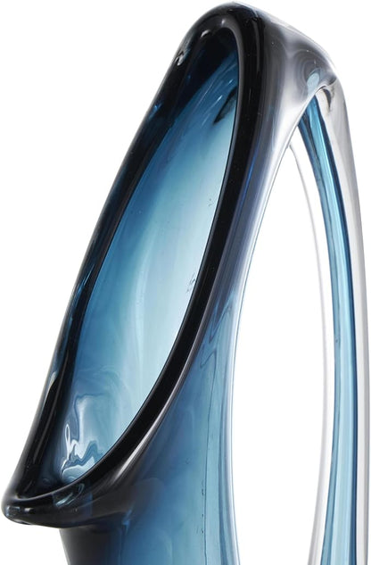 Deco 79 Glass Abstract Decorative Vase Ombre Centerpiece Vase with Cutout Handle and Elongated Opening, Flower Vase for Home Decoration 9" x 4" x 16", Blue