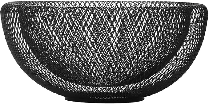 IBWell Metal Wire Woven Fruit Storage Bowl Basket for Kitchen, Large Black Mesh Fruit Stand, for Apple, Pineapple, Banana, Orange, Lemon, Pear, Strawberry, Watermelon (Black, Nomal)