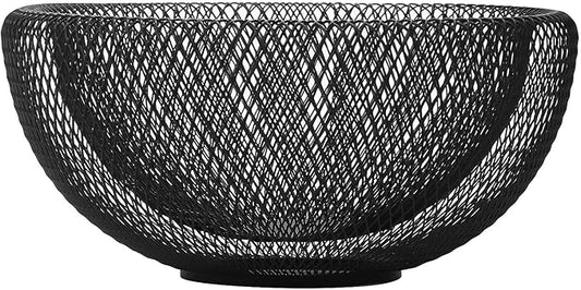 IBWell Metal Wire Woven Fruit Storage Bowl Basket for Kitchen, Large Black Mesh Fruit Stand, for Apple, Pineapple, Banana, Orange, Lemon, Pear, Strawberry, Watermelon (Black, Nomal)