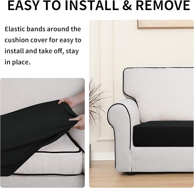 Easy-Going 100% Waterproof Oversized Sofa Seat Cushion Slipcovers Couch Cushion Cover Stretch Furniture Protector for Kids, Pets (Oversized Sofa Cushion, Black)