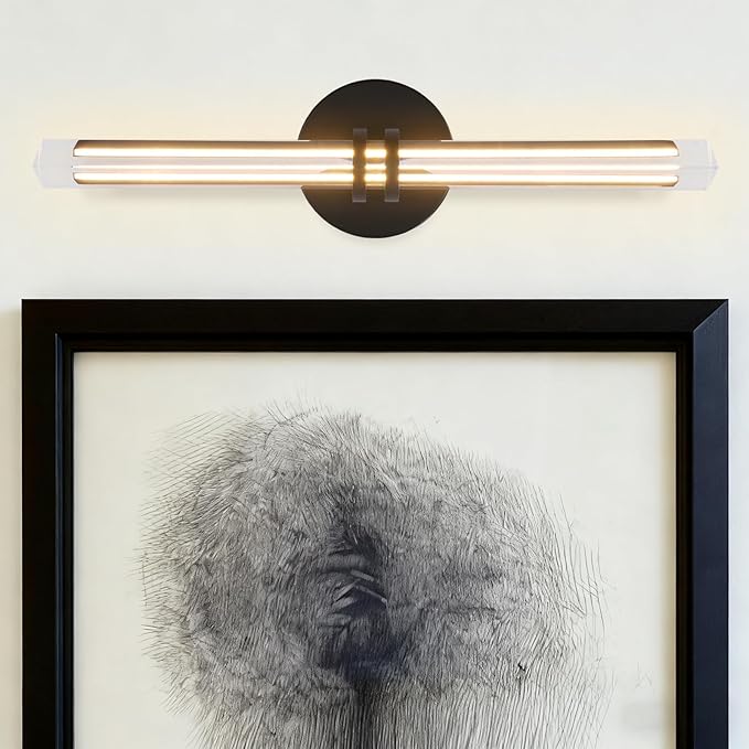 Modern Black Crystal Picture Light for Wall Hardwired, 18 Inch Dimmable Painting Lights for Wall Art, Vanity, Over Mirror, Paintings, Living Room, Picture Frame (Includes Bulb)