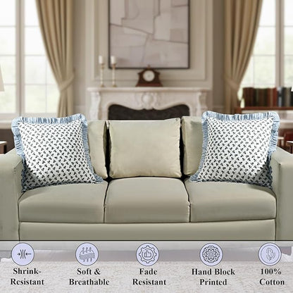 Ridhi Baby Blossams Modern Farmhouse Pillow 24x24 Block Print Cotton Throw Pillow Covers Set of 2 Cushion Covers with Ruffle Couch Sofa Bed Living Room Home Decor Christmas, Thanksgiving