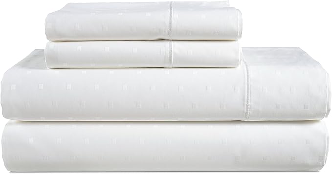 LANE LINEN 100% Egyptian Cotton Full Size Bed Sheets Set, Soft & Comfy Cooling Sheets Full Size, No Pill Natural Temperature Regulating Elegant Jaquard Swiss Dot White Sheets
