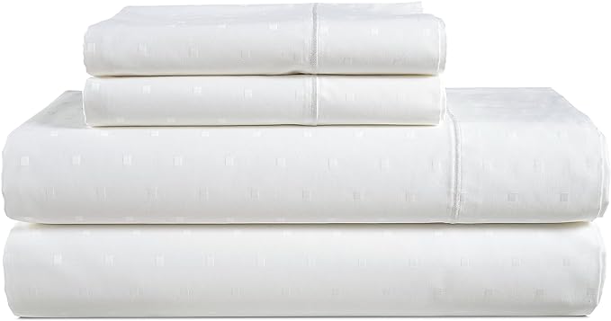 100% Egyptian Cotton Bed Sheets King Size – Silky Sateen Weave for All Season Comfort, Snug Fit 15" Deep Pocket, OEKO-TEX Certified, Fade Resistant, Durable Hotel Comfort at Home -Swiss Dot White