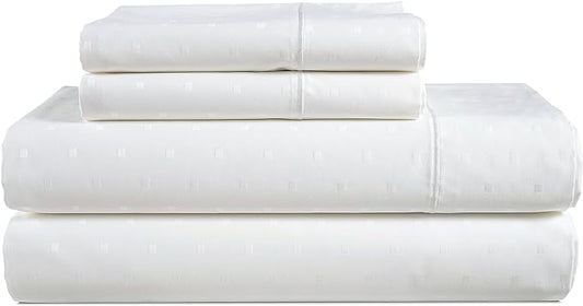 100% Egyptian Cotton Bed Sheets King Size – Silky Sateen Weave for All Season Comfort, Snug Fit 15" Deep Pocket, OEKO-TEX Certified, Fade Resistant, Durable Hotel Comfort at Home -Swiss Dot White