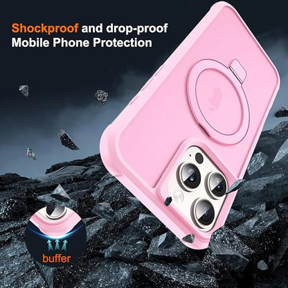 Compatible with iPhone 16 Pro Case with Invisible Magnetic O-Ring Stand Military-Grade Translucent Case for iPhone 16 Pro 6.3" [Compatible with Mag-Safe][Great Grip Feeling], Pink