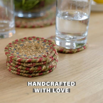 Homespice Azalea Jute Woven Coasters 4", Warm Country Primitive Decor, Set of 6, Multicolor - Durable, Absorbs Moisture, Easy to Clean and Protects Furniture