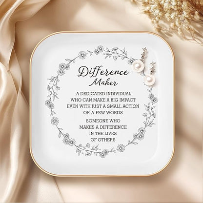 Difference Maker Jewelry Dish – Thank You Gift for Women, Teacher Appreciation Tray, Ceramic Ring Dish for Nurse, Boss, Coworker, or Friend, Perfect for Christmas, Birthday, Staff Recognition