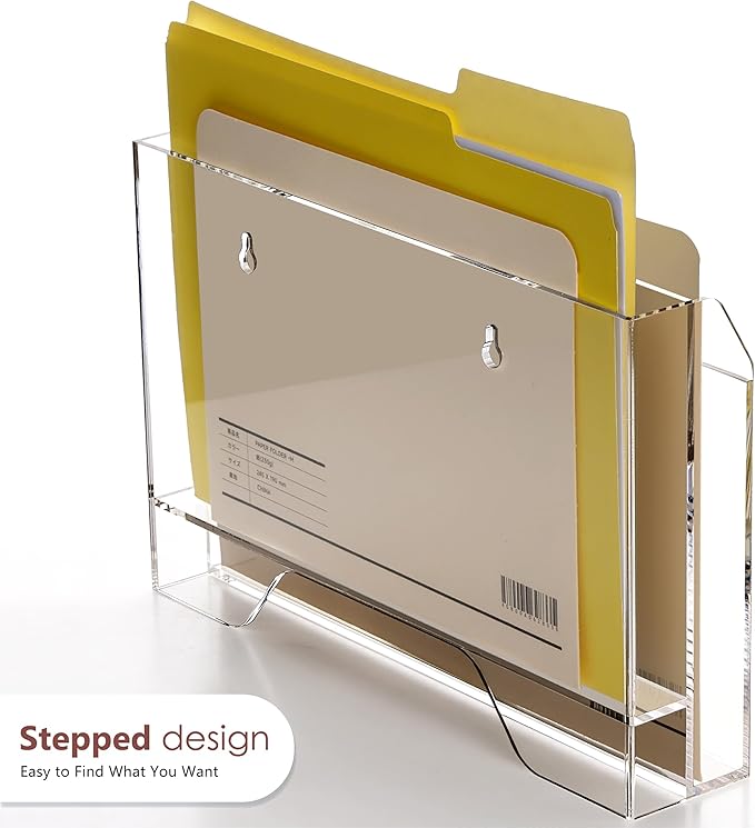 Acrylic Hanging Wall File Organizer, 2-Tier Mail Organizer Wall Mounted Magazine Wall File Holder, Paper Folder Organizer for Office, Desk, School