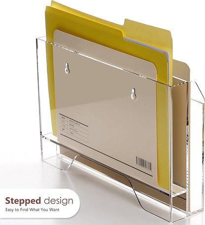 Acrylic Hanging Wall File Organizer, 2-Tier Mail Organizer Wall Mounted Magazine Wall File Holder, Paper Folder Organizer for Office, Desk, School