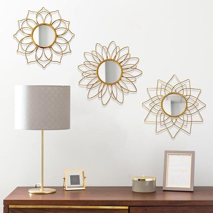 Champagne Gold Round Mirrors for Wall Pack of 3 - | 9 inch Decorative Mirrors for Christmas Wall Decor& Vintage Room Decor | Circle Mirror Modern for Women & Moms