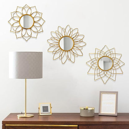 Champagne Gold Round Mirrors for Wall Pack of 3 - | 9 inch Decorative Mirrors for Christmas Wall Decor& Vintage Room Decor | Circle Mirror Modern for Women & Moms