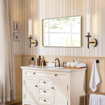Brass Wall Sconces Set of Two 19.48'' Knurled Texture Wall Light Fixtures, Bathroom Vanity Light Fixtures with Clear Glass, Modern Wall Lamp for Bathroom Living Room Hallway (Bulb Included)