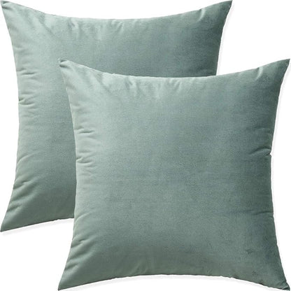 Artaimee Grey Green Velvet Throw Pillow Covers 18x18 Inches (Pack of 2) – Soft, Cozy Sofa & Couch Cushion Cases for Home, Office, and Car Décor