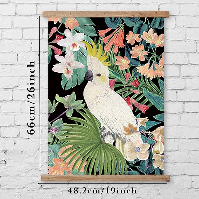 ABoby Vintage Hanging Parrot Posters, Decorative Wall Art Prints, Printed on Linen with Wood Frames, Ready to Hang