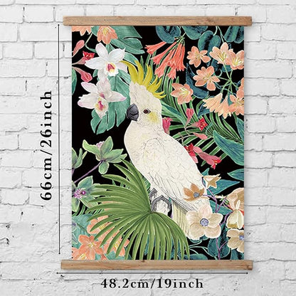 ABoby Vintage Hanging Parrot Posters, Decorative Wall Art Prints, Printed on Linen with Wood Frames, Ready to Hang